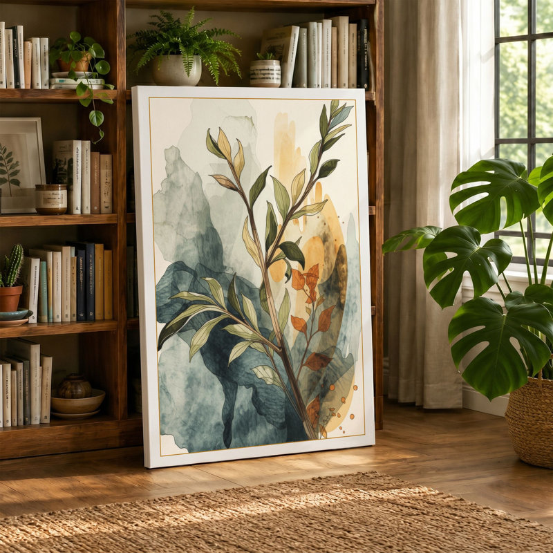 Single Stem in Watercolour Botanical - Wrapped Canvas, 24x16 - 61.0 x 40.6 cm, Cream Border