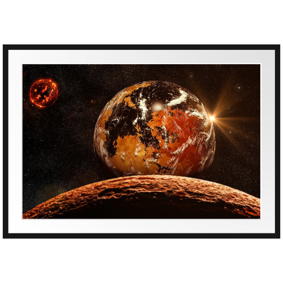 Gerahmtes Poster Rote Planeten in der Galaxie