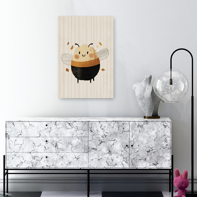 Happy Little Bee Playful Contemporary Bee Autumn Wall Art Print 1 Piece Wrapped Canvas Wall Art, 91.44cm H x 60.96cm W