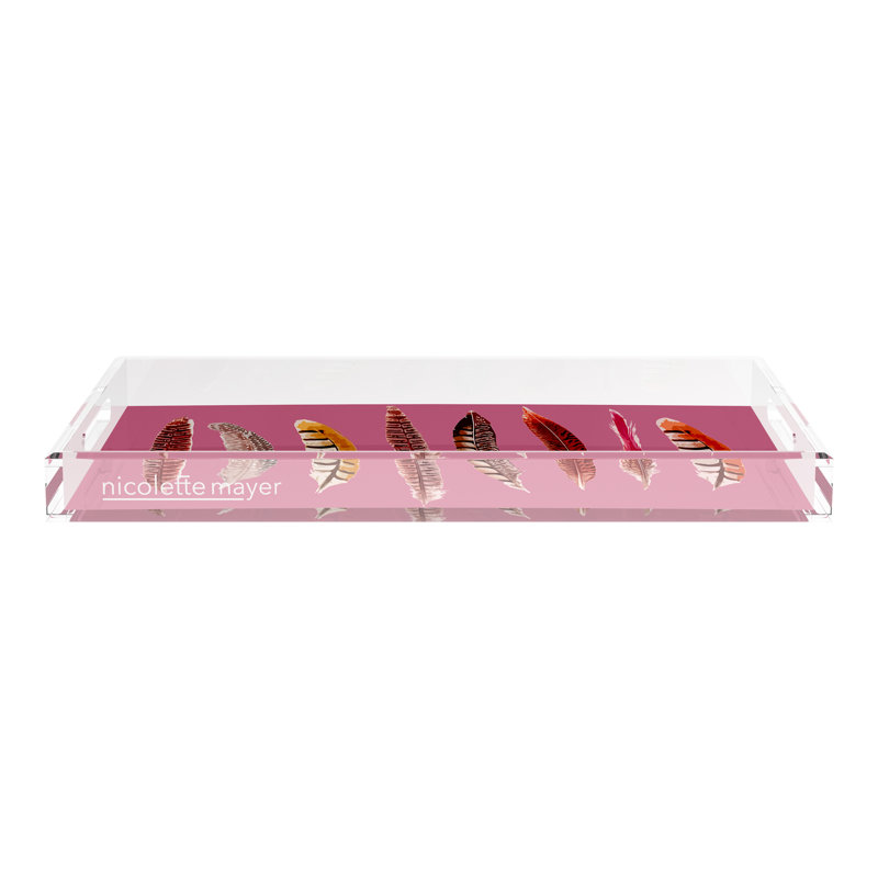 Plateau décoratif rectangulaire en plumes de faisan, Mauve, L 22,5 po x P 14,5 po x H 2 po