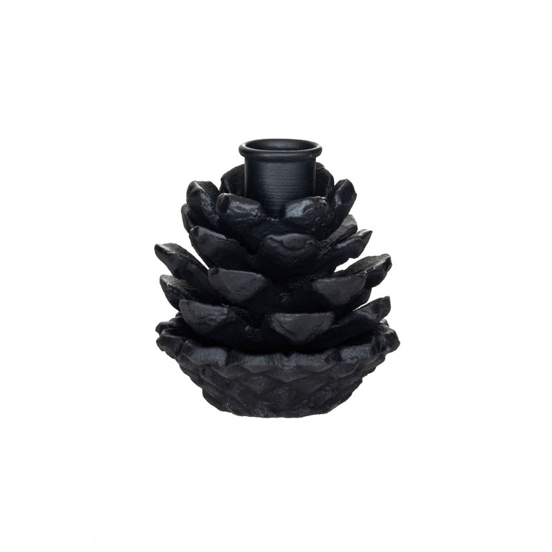Cast Metal Pinecone Shaped Taper Candleholder, Black