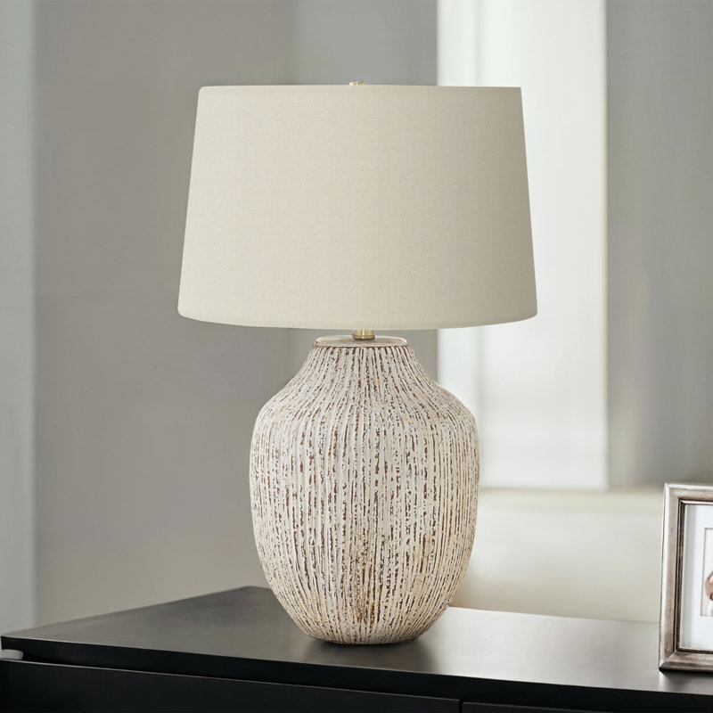 H 26 po, lampe de table, céramique crème, abat-jour ivoire / crème, style transitionnel avec forme de vase, lampe de table