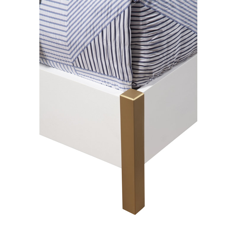 Queen White and Brown Upholstered Wood Frame Bed