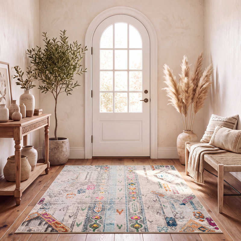 Tapis gris / bleu Felty Ikat, Rectangle 5 pi 3 po x 7 pi 6 po