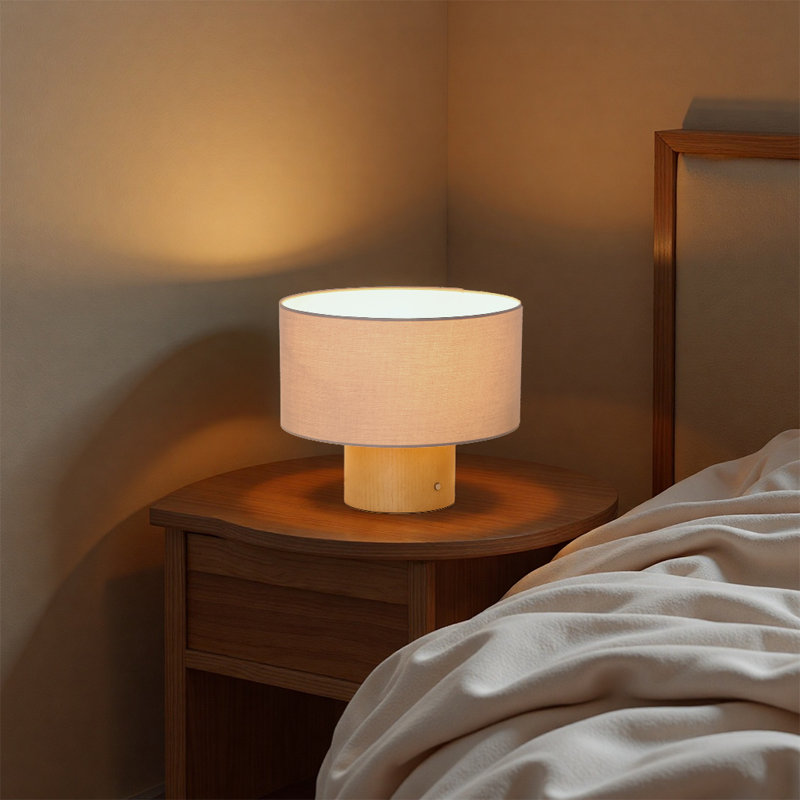 11.8" Touch Control Table Lamp with Grey TC Fabric Shade and Solid Wood Base, UL Certified, E26 Socket for Bedroom, Living Room or Study Room