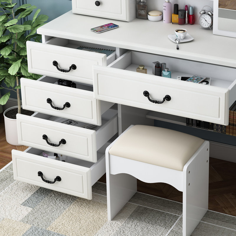 Meuble-lavabo à la mode avec lumières et miroir - 3 modes de couleur, nombreuses options de table de rangement blanche, tablette de rangement spacieuse