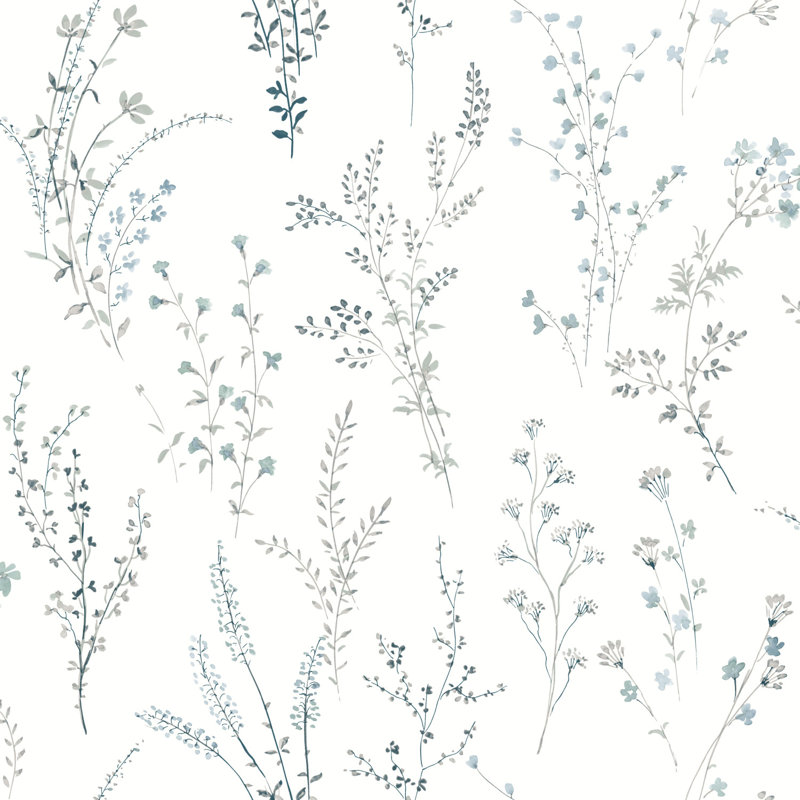 Papier peint floral à peler et coller Wildflower, Bleu et vert