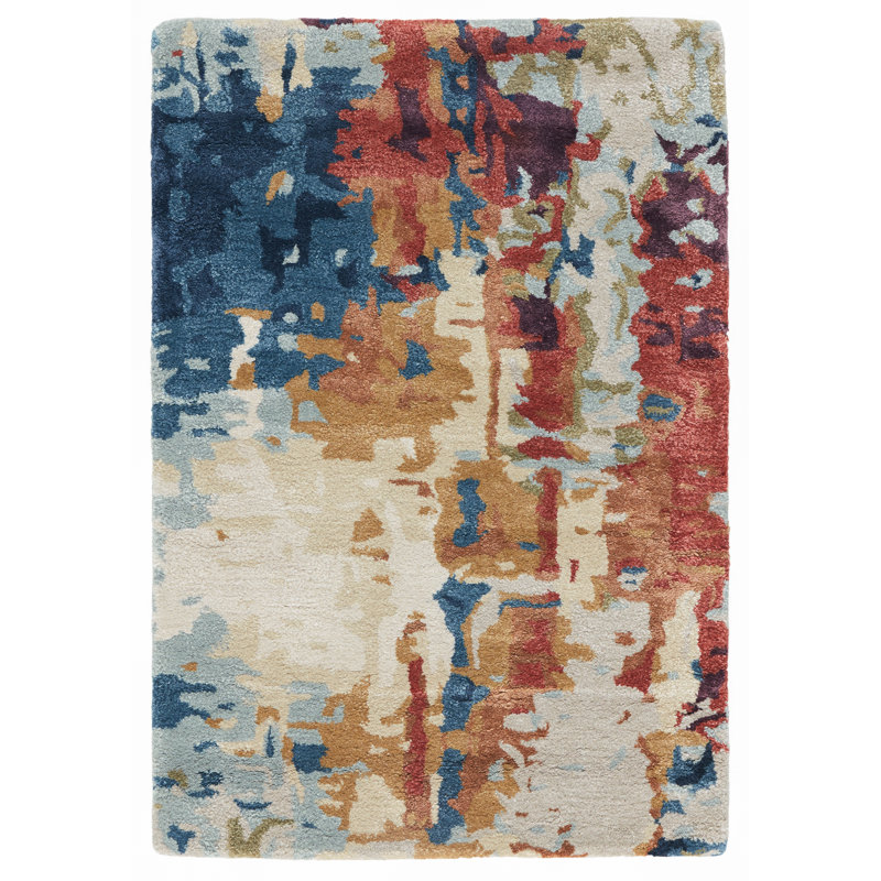 Tapis bleu / rouge / ivoire touffeté à la main Bixby, Rectangle 2 pi x 3 pi