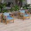 Fauteuil club d'extérieur en bois d'acacia avec coussins (ensemble de 2), ensemble conversation, finition teck, coussin bleu-218216130