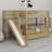 Twin Over Twin Wood Bunk Bed With Storage Staircase, Slide And 2 Drawers For Kids, Boys, Girls, Small Rooms-413838834