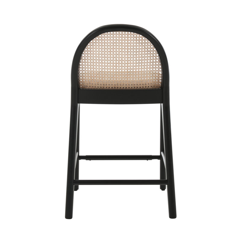 Gray and Black Rattan Backrest Wood Frame Counter Stools, Set of 2