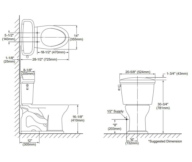 Eco Dartmouth® 1.28 GPF Elongated Two-Piece Toilet, Bone