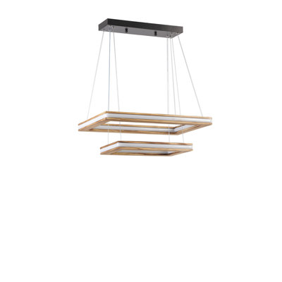 Lustre élégant en métal, 31,5 po x 19,7 po, finition cuivre et chêne | Fabrication 100% métal, hauteur: 31,5 pouces | Compatible avec DEL (jusqu'à 100 W), température de couleur variable de 2 700 K à 4 000 K | Parfait pour la salle à manger et le salon