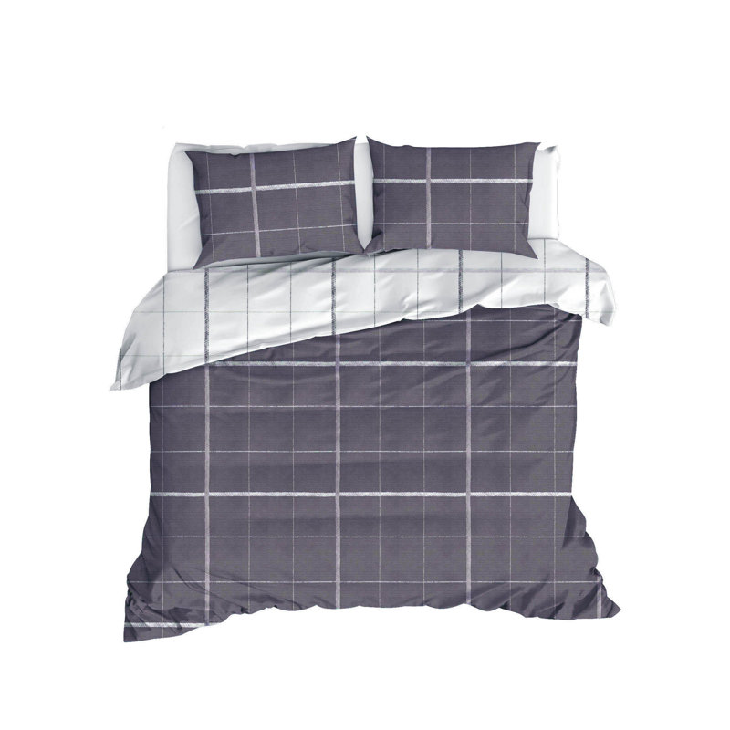 Ensemble de housse de couette 100% coton gris Almina, Housse de couette très grand + 2 taies d'oreiller, Gris