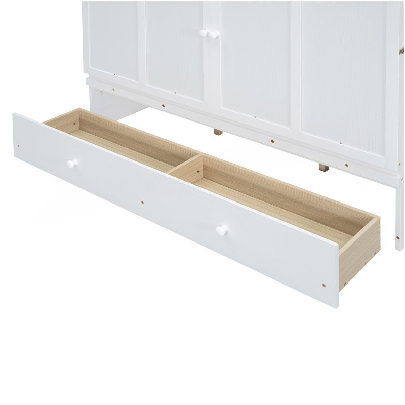 Grand lit escamotable avec port USB et grand tiroir, blanc, Blanc