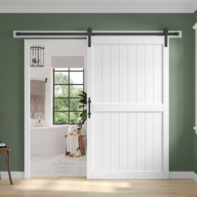 Paneled Manufactured Wood Barn Door with Installation Hardware Kit