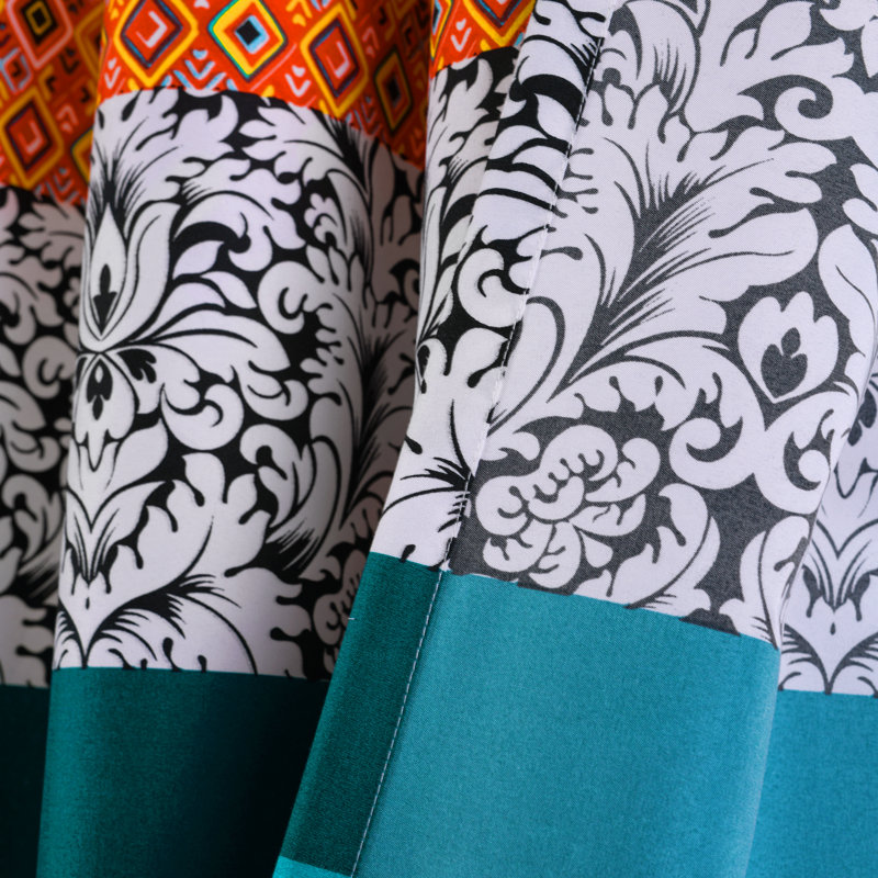 Boho Stripe Turquoise and Orange Polyester Window Curtain Panels