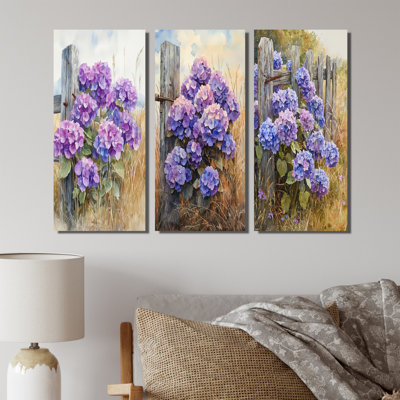 Hortensias à la clôture de la ferme I - Collection d'art mural hydrangées vertes