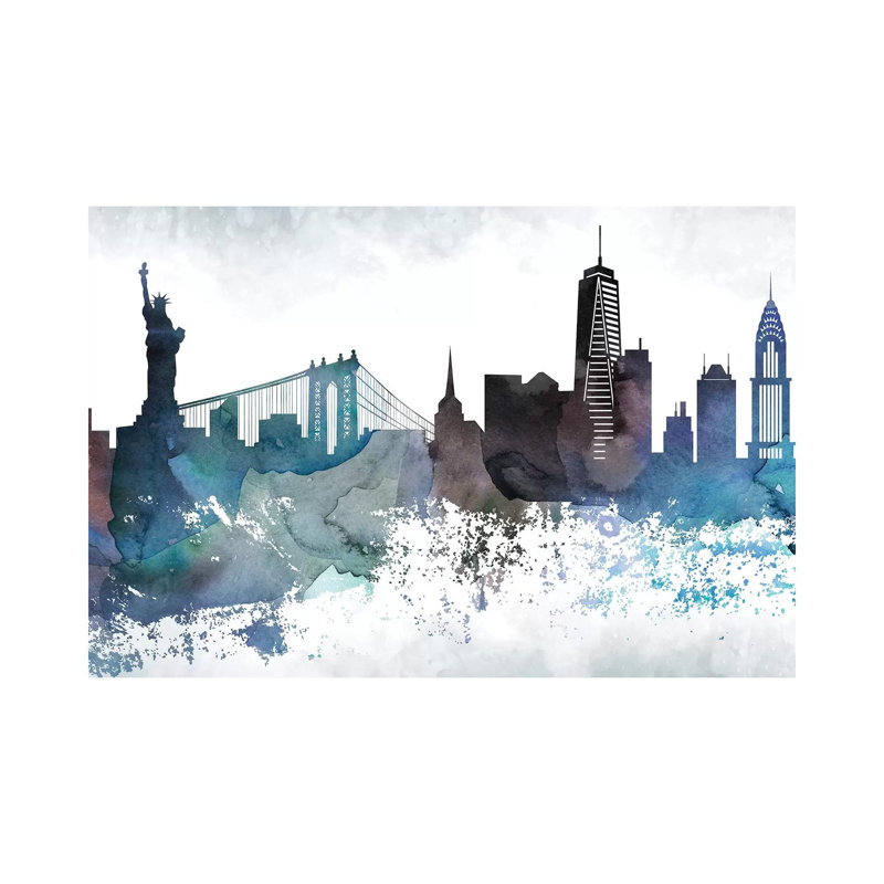 New York Bluish Skylines - Print on Canvas, Wrapped Canvas, 20.32 cm H x 30.48 cm W