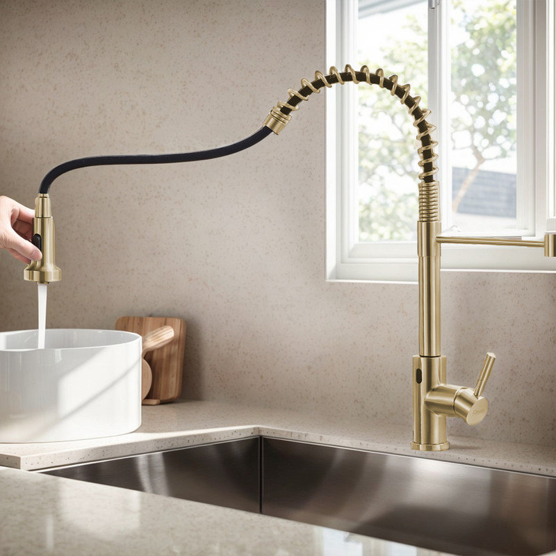 Casa Eclat Pull Down Kitchen Faucet, Brushed Gold