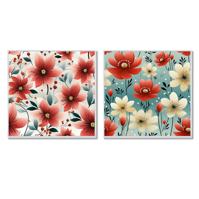 Groseiller - ensemble de 2 reproductions d'art sur toile florales, Cadre blanc, H 30 po x l 61 po x P 1 po