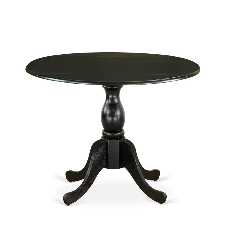 Round Dining Table with Drop Leaves - Black Table Top and Black Pedestal Leg Finish, Black, Black
