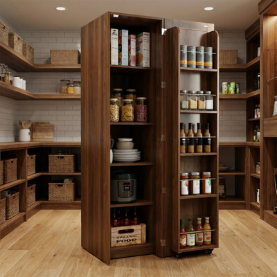 Buffet autoportant brun avec portes et tablettes, convenant à la cuisine, au salon et à la salle à manger