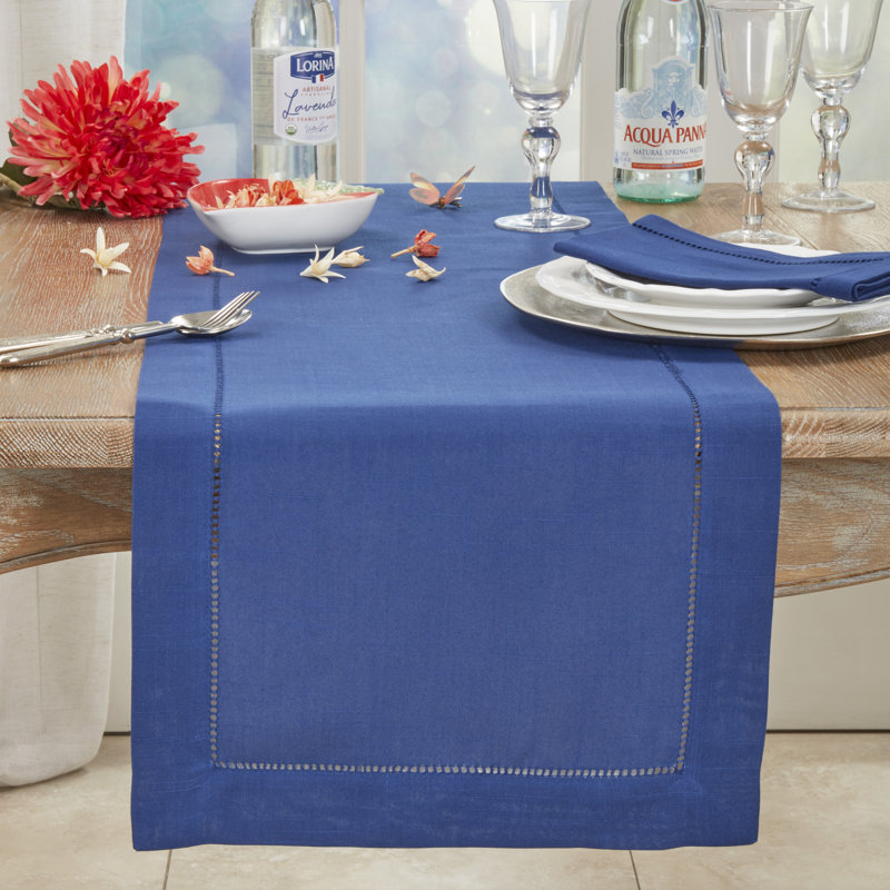 Navy Blue Hemstitched Polyester Table Runner 16 x 54 Inch