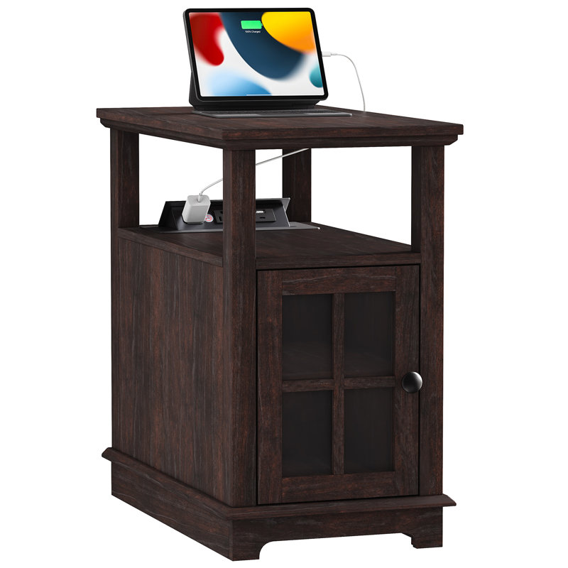 Boxley Tray Top End Table and Built-In Outlets, Espresso Top/Espresso Base