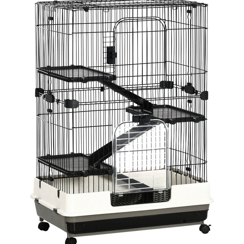 Cage en métal noir pour petits animaux avec rampe et plateforme pour chinchillas, furet - pour furets, lapins noirs, configuration pratique