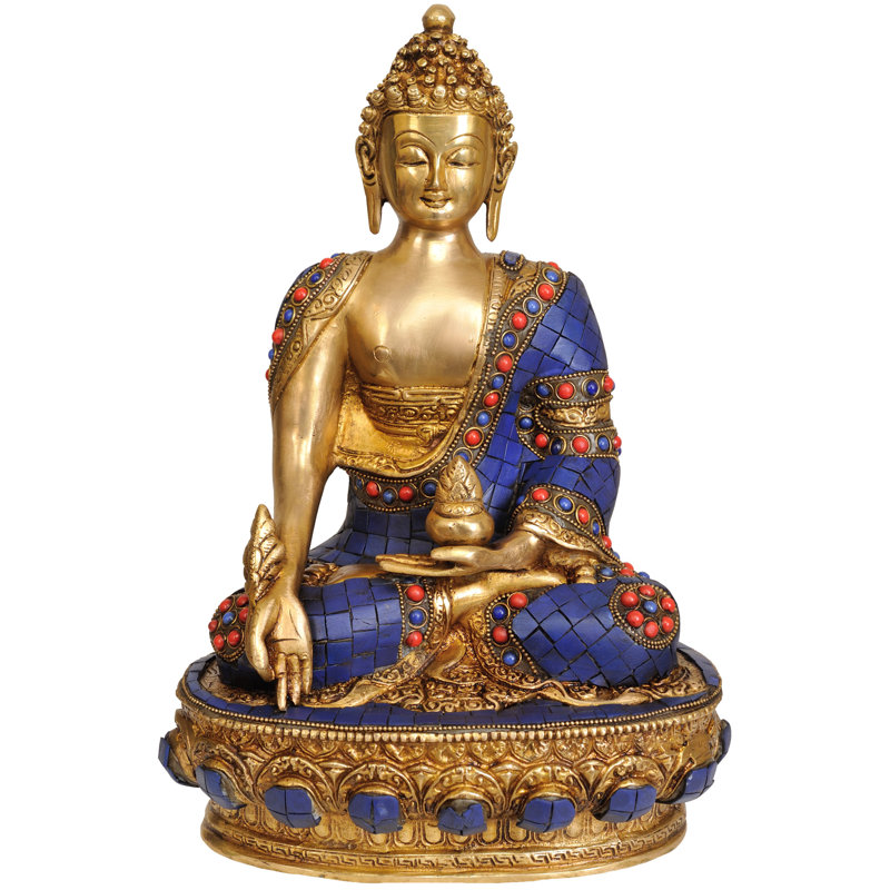 Lapis guérissant le Bouddha (divinité bouddhiste tibétaine) avec les scènes de la vie du Bouddha sur l'envers
