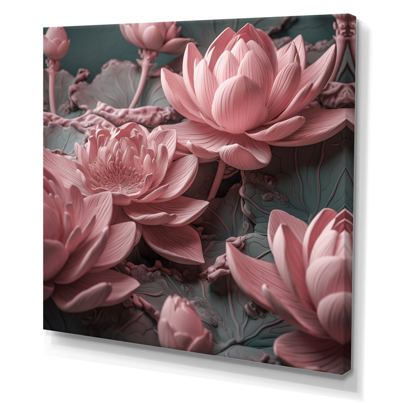 Fleur de lotus rose délicat sur toile, Toile tendue, H 36 po x l 36 po x P 1,5 po