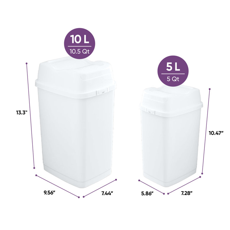 Mini poubelle en plastique avec couvercle pivotant pour salle de bain, comptoir, bureau, paquet de 2 blanc, 1,25 / 2,5 gallons