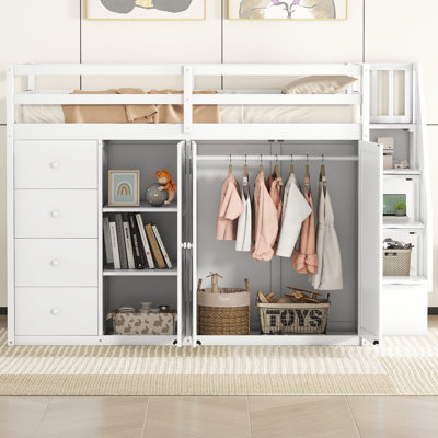 Jaquise Full Storage Loft Bed with Stairs, Armoires and Drawers
