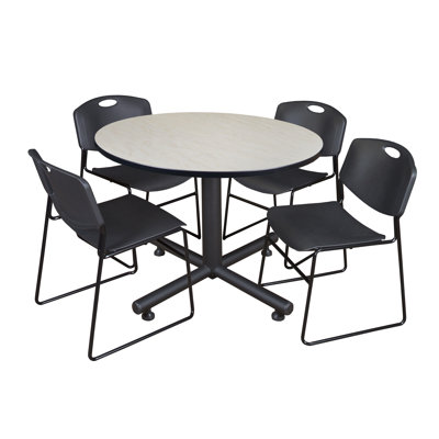 Kobe Round Breakroom Table, 4 Zeng Stack Chairs
