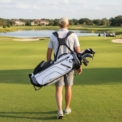 35.8 Inch Waterproof Golf Stand Bag With 7-Way Full-Length Dividers, Polyester Construction, Insulated Cooler Pocket And Automatic Stand Legs For Men And Women (Black, Gray And White)