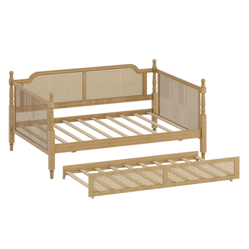 Lit de jour en rotin traditionnel avec lit gigogne escamotable pour chambres d'amis compactes