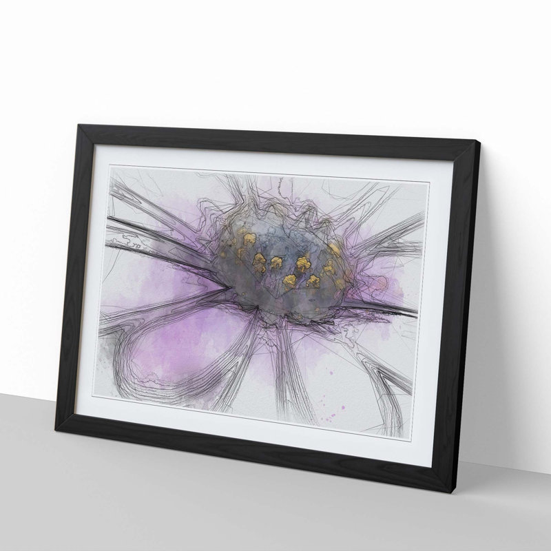 Pollen of a Purple Gerbera Flower in Abstract - Picture Frame Graphic Art Print, Black, 50cm H x 76cm W x 2cm D