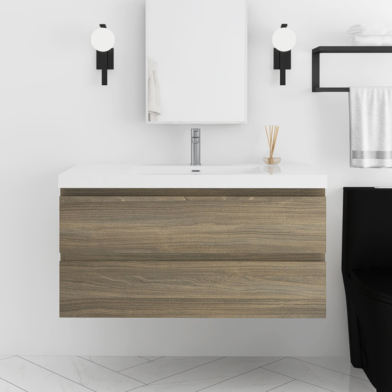 Meuble-lavabo flottant 42 po avec lavabo, Gris