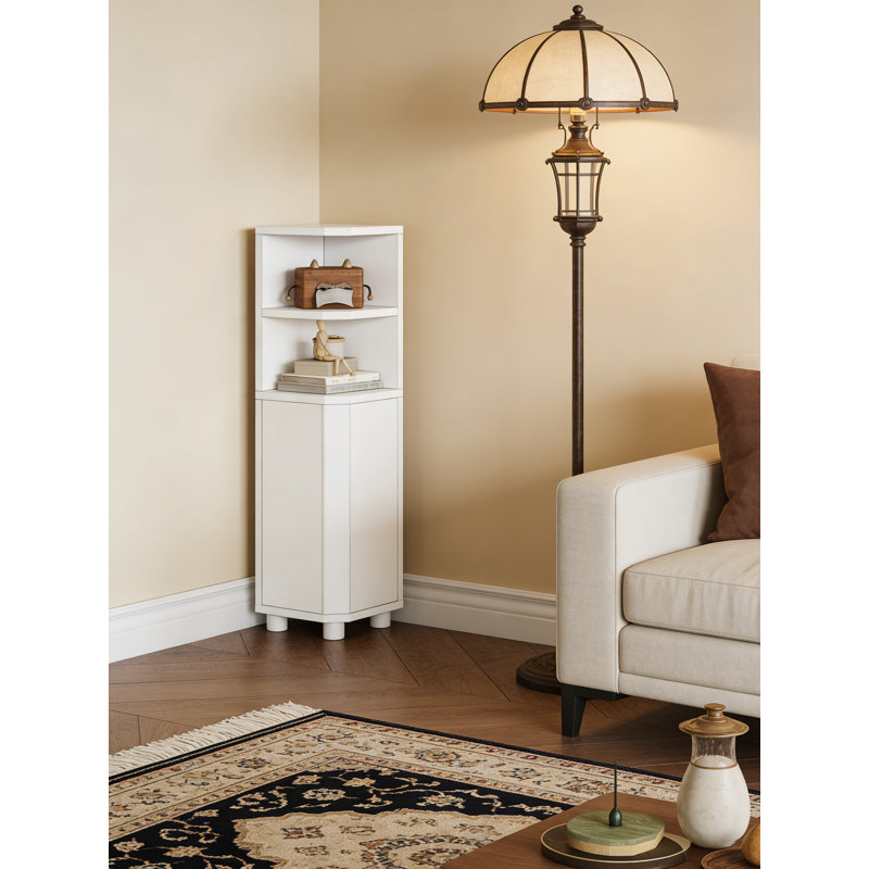 Small Bathroom Corner Cabinet With Doors & Adjustable Shelves