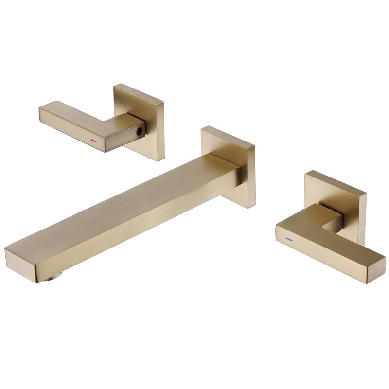 Square 2-Handle Wall Mount Roman Tub Faucet Bathtub Filler, Gold