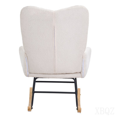 Chaise berçante pour chambre de bébé, chaise berçante berçante avec siège souple et dossier haut, tissu en peluche d'une capacité de poids de 250 lb, chaise berçante coulissante rembourrée pour chambre de bébé, chambre à coucher, salon, blanc ivoire