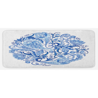 Traditional Floral Synthetic Kitchen Mat