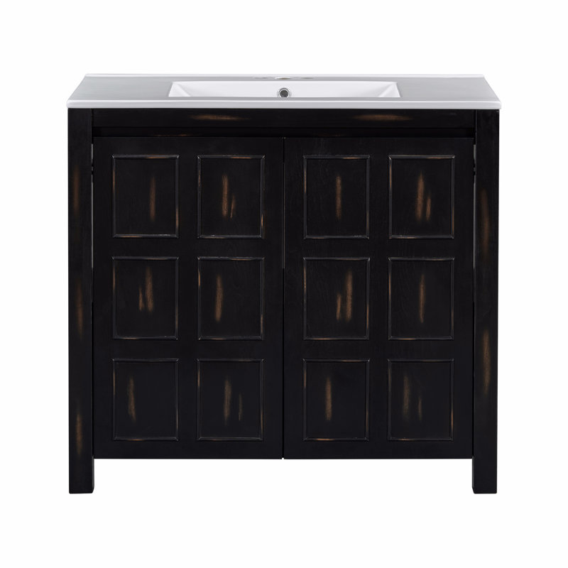 Organisateur de meuble-lavabo avec lavabo en céramique, Noir
