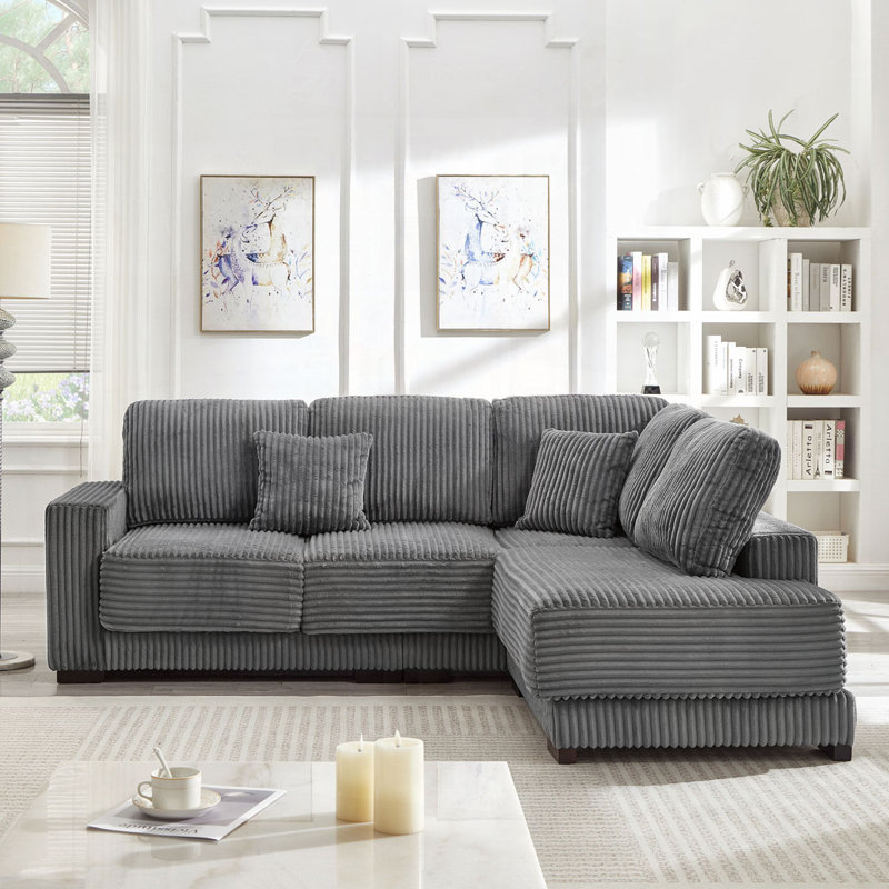Canapé réversible en forme de L avec repose-pieds, Gris