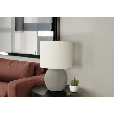 H 20 po, lampe de table, béton gris, abat-jour ivoire / crème, contemporain