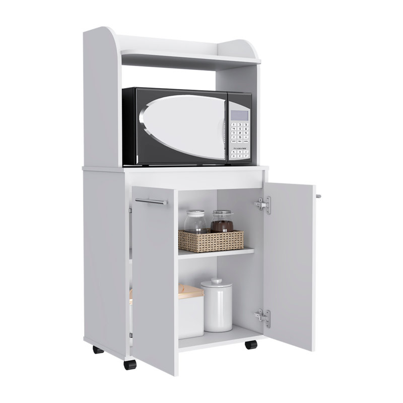 Kitchen Cart, Open Shelf, Double Door Cabinet, Two Interior Shelves