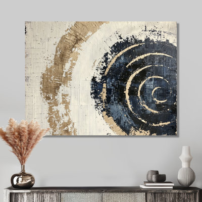 Beige And Blue Celestial Spiral Balance II - Abstract Minimalism Wall Art Print