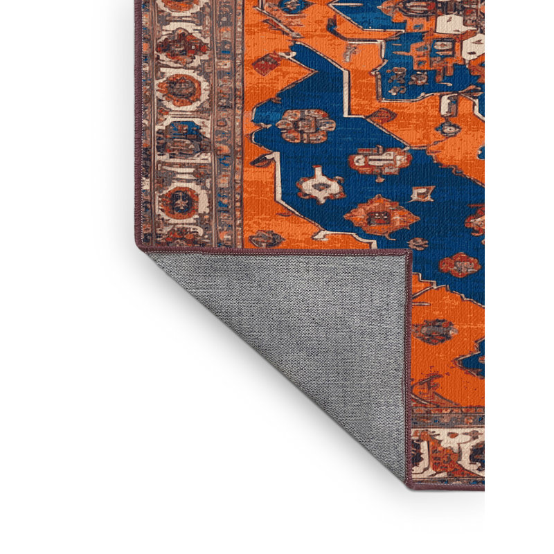 Tapis brun Tabriz lavable à la machine, Carré 5 pi