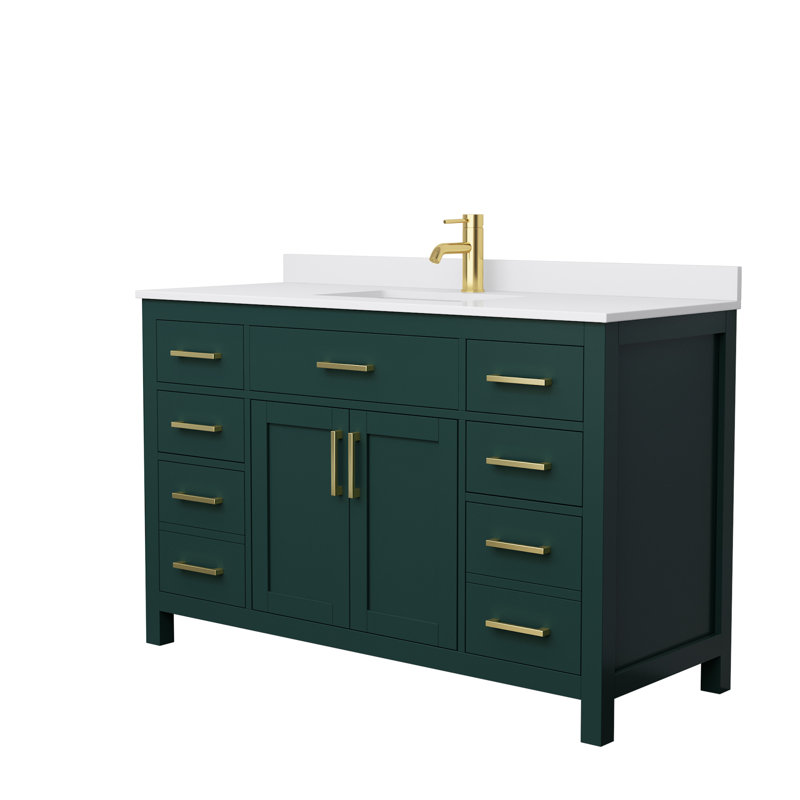 Beckett 54" Freestanding Single Bathroom Vanity with Cultured Marble Top, White Cultured Marble, Brushed Gold, Green